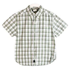 2/$15 Old Navy Boys Plaid Short Sleeve Button Up Shirt Green White Size 5 Cotton